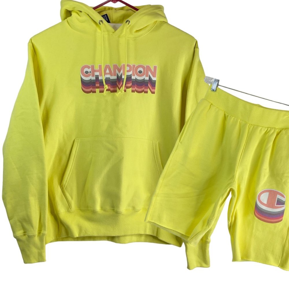 Champion Hoodie Lg & Med Shorts Set L Ink Shadow Reverse Weave Hoodie Cadmium Nw